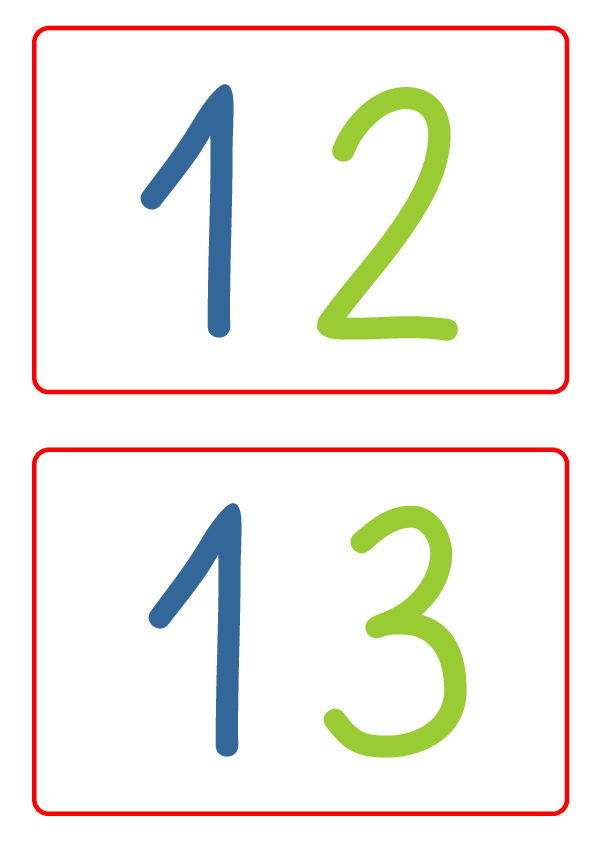Zahlenkarten bis 20 (blau grün)
